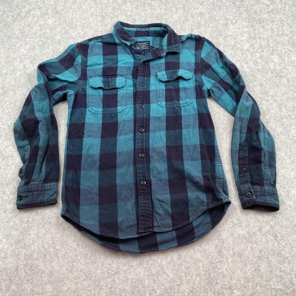 American Eagle Outfitters Shirt Mens Small Blue Plaid Long Sleeve Button Up